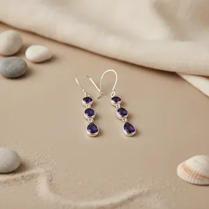 Boucles d'oreilles pendantes en argent 925 plaqué or pour femme, forme goutte d'eau classique, améthyste, bijoux fantaisie en alliage, cadeau tendance - Product Image 3