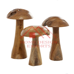 Sculpture de table de champignon en bois pour la décoration intérieure Sculpture de champignon faite à la main en bois de manguier Sculpture de fleur en bois unique meilleur vendeur - Product Image 2