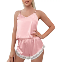Pyjama court respirant en satin uni pour femme grande taille, avec short et col en V, taille élastique, idéal pour le printemps