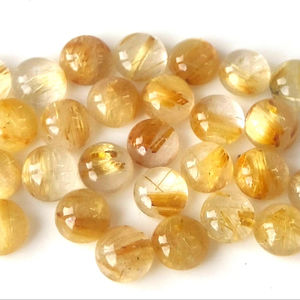 อัญมณีทรงหลวมหลังแบนราบ3-9มม. สีทองรูไทล์ธรรมชาติสำหรับการทำเครื่องประดับ - Product Image 1