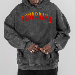 Recién llegado 350GSM sudaderas con capucha hombres personalizado Puff estampado logo abajo hombro Hoodi hombre fácil ajuste peso ligero Vintage lavado Sudadera con capucha para hombre - Product Image 1