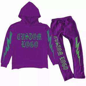 Ensemble survêtement pour homme en polyester/coton personnalisé, avec logo, pantalon de survêtement lourd, pantalon de survêtement évasé, ensemble sweat-shirt, tissé, décontracté, uni - Product Image 4