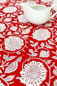 Nappe ronde en coton 100% à motifs floraux rouges, faite à la main, imprimée au bloc, pour la maison, les mariages, les fêtes et l'usage quotidien - Product Image 4
