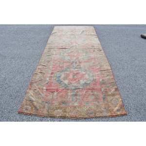 Alfombra turca Vintage de 4 pies, 7 pulgadas x 11 pies y 8 pulgadas, diseño de retales rojo y azul, tejido plano, respaldo de látex de lana para decoraciones de sala de estar - Product Image 1