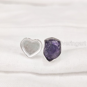 Nueva llegada, joyería de piedra áspera, anillo de mujer, piedra preciosa Natural cruda de amatista, piedra natal de febrero, piedra de corazón, anillo de Plata de Ley 925 - Product Image 1