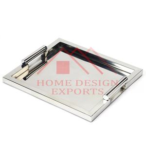 Bandeja de acero inoxidable para alimentos, con mango de hoja de latón y dos cuencos para servir con tapas para centros de mesa/bandeja de hoja dorada única - Product Image 5