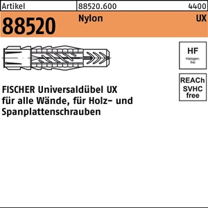 Anclajes de Nailon para Paneles de Yeso Fischer Universal Dowel R 88520 UX 8x50, 100 Piezas - Product Image 1