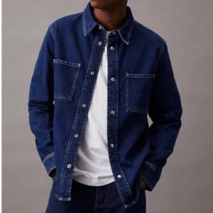 Veste en jean en coton de grande taille pour hommes, style décontracté, chemise en jean à la mode, couleur bleue unie - Product Image 4