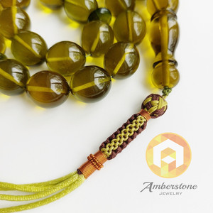 Chapelet en ambre vert 33 perles ovales prière islamique 80.6g Misbaha - Product Image 3