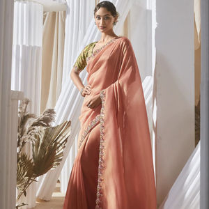 ผ้าส่าหรีจากทิชชูแท้สำหรับงานแต่งงานและงานปาร์ตี้ผ้าส่าหรีจากดีไซเนอร์อินเดียแบบดั้งเดิม - Product Image 1