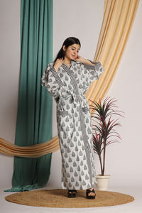 Style bohème indien imprimé fleuri coton Long Kimono femmes confortable Boho peignoir maillots de bain couverture Ups Robe Robe coton - Product Image 3