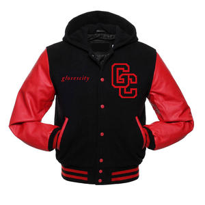 GANTS de bombardier en laine noire avec logo personnalisé de haute qualité City Varsity Jacket à manches en cuir Baseball Letterman Varsity Jacket pour homme - Product Image 6