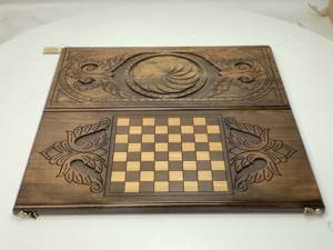 Jeu de société en bois sculpté 3 en 1, échecs, dames, backgammon, stratégie classique, divertissement familial, défi mental, jeu artisanal - Product Image 5