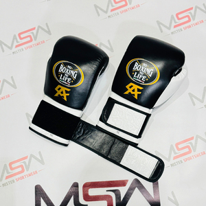 2025 nuevo hecho a medida de alta calidad de cuero de vaca genuino negro/blanco sin boxeo sin vida guantes de boxeo con cordones para adultos - Product Image 3