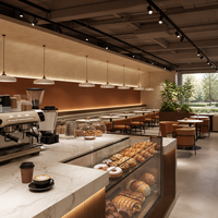 Mobiliario de Cafetería en Caramelo Cálido con Isla Ovalada y Silla Redonda de Terciopelo, Conjunto Completo para Interior de Cafetería Árabe