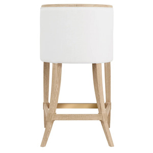 Silla de Bar Tapizada con Acabado Roble, Taburete de Barra Acolchado Blanco, Asiento sin Respaldo de Madera para Comedor y Hotel - Product Image 4