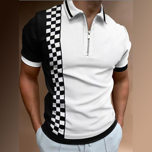 <b>White</b> Zipper Men's for Shirt with Black Contrast Spandex/Cotton <b>Short</b> Sleeve Breathable Custom Design & Logo - Product Image 3