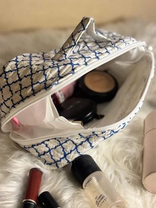 Sac de toilette vintage matelassé à la main, pratique pour les voyages, imperméable, écologique, organiseur de maquillage en coton avec fermeture à glissière - Product Image 3