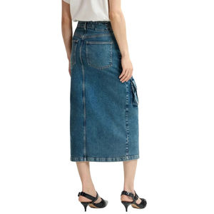 Ventes en gros de mode, jupe en jean pour femmes, plusieurs poches, fente avant, jupe longue indigo pour femmes grandes tailles - Product Image 6