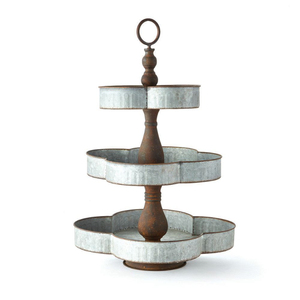 Fancy Galvanized Metal Cake Stand Farmhouse Home Decor <b>Round</b> Dessert Display Pedestal <b>Serving</b> <b>Tray</b> For Weddings And Parties - Product Image 6