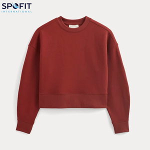 Nuevo diseño Otoño Invierno lavado ácido de punto sudadera recortada para mujer 100% algodón polar suelto de gran tamaño cuello redondo Streetwear - Product Image 1