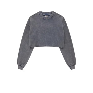 Sudadera de Felpa Francesa Lista para Enviar, Sudadera Corta con Cuello Redondo Extra Grande para Mujer, Efecto Deslavado Vintage - Product Image 1