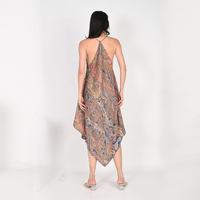Robe en soie sari décolleté en V profond coupe décontractée longueur thé Belles robes d'été sans manches