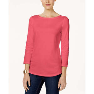 Top da Donna Charter Club in Cotone Pima con Scollo a Barca, Traspirante, con Bottoni sulla Spalla, Taglia X-Large, Rosso - Product Image 1