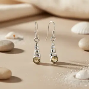 Boucles d'oreilles en argent 925 plaqué or 18 carats avec pendentif en citrine et diamant pour femmes, pour cadeaux - Product Image 3