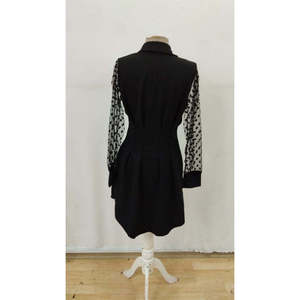 Vestido Corto de Crepé Importado con Cuello y Botones para Mujer, Manga Larga, 29566 - Negro - Product Image 5