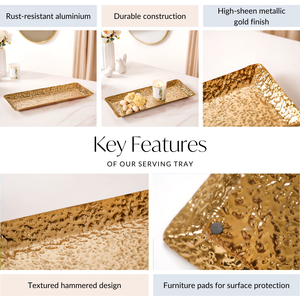 ถาดอะลูมิเนียมทรงสี่เหลี่ยมผืนผ้าขนาด 16x6 นิ้ว สีทอง ทนสนิม ลายตอกแบบมีเท็กซ์เจอร์ ลายต้นไม้ สามารถเคลื่อนย้ายได้ - Product Image 2