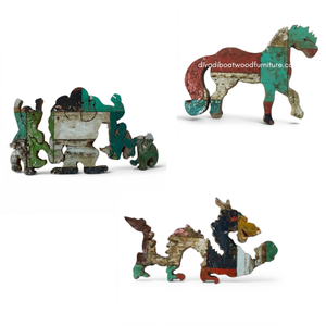 Décorations murales en bois faites à la main, figurines d'animaux en bois de bateau recyclé, artisanat animalier pour la décoration intérieure - Product Image 1