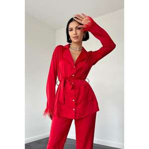 Conjunto de Dos Piezas de Satén con Borlas Rojas Estilo Chino al por Mayor - Product Image 2