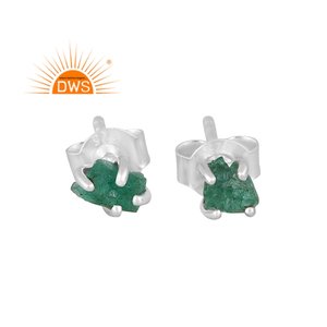 Pendientes de Plata de Ley con Esmeralda Natural en Bruto, Joyería Personalizada para Mujer, Regalo para Ella - Product Image 1