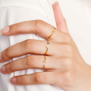 Birthstones With Alphabet <b>Ring</b> - 925 Silver Gemstone <b>Adjustable</b> <b>Ring</b> - Plain Band <b>Ring</b> for Women - Handmade Jewelry - Product Image 2