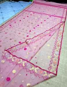 ผ้า jamdani คุณภาพสูงสำหรับผู้หญิงผ้า jamdani สีแดงสีเขียวสีทองท้องฟ้าสีฟ้าจากบังคลาเทศ - Product Image 4