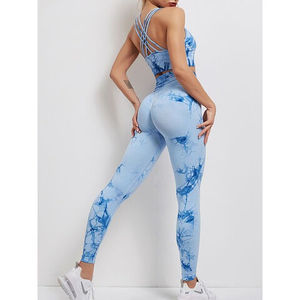 Respirant vêtements de sport pour femmes Leggings extensibles et soutien-gorge de sport haut Fitness Yoga ensemble motif solide Yoga vêtements de Fitness - Product Image 5