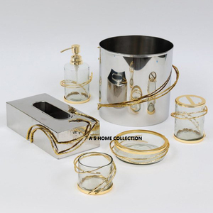Acero inoxidable de lujo martillado a mano 8 piezas decorativo plata acabado forma redonda último diseño Hotel juego de baño - Product Image 6