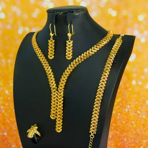 Luxury Dubai Wedding Jewelry <b>Set</b> Gold Plated Bridal Leaf Design Necklaces <b>Bracelet</b> <b>Earring</b> Ring for Women Vintage Jewelry - Product Image 1