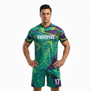 Uniforme de Fútbol Personalizado para Adultos, Fabricado en Fábrica, con Números de Equipo, Cuello en V, 100% Poliéster Transpirable, Impreso a Color, con Logotipo Personalizado - Product Image 4