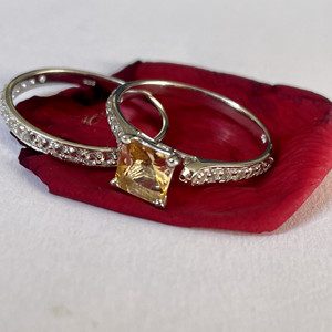 Handmade 925 Sterling Silver Shah Gems Engagement <b>Ring</b> for Women Natural <b>Citrine</b> and White Topaz Princess Cut IGI Certified - Product Image 2