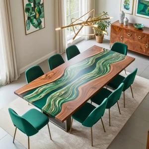 Table de rivière époxy océan vert en bois naturel Rectangle Design fait à la main bureau de luxe intérieur de maison moderne - Product Image 1