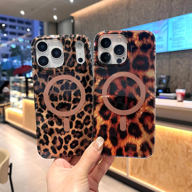 OEM FT-BWCX Pro Luxury Leopard Print TPU Magnetic Shockproof Ins Style Mobile Phone Case for 17/16/15/14 Plus