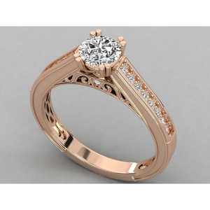 Bague de fiançailles pour femme en or jaune 14 carats avec diamant solitaire de laboratoire, motif géométrique ovale, bijoux fins - Product Image 3