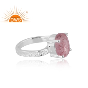 Latest Selling 925 Sterling Silver Natural Strawberry <b>Quartz</b> Gemstone <b>Ring</b> Custom Jewelry For Women Gift For Her - Product Image 4