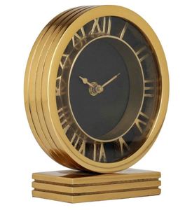 Horloge de table en métal avec chiffres romains analogiques ronds en laiton AK avec support en or fini pour les cadeaux et la décoration de salon - Product Image 4