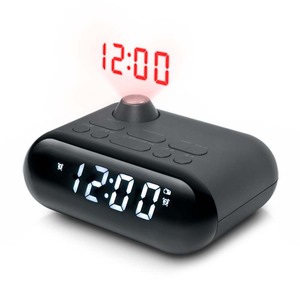 วิทยุนาฬิกาปลุกแบบคู่สแกนอัตโนมัติพร้อมดีไซน์แฟชั่นที่ตั้งไว้ล่วงหน้าเครื่องฉายเวลาวัสดุพลาสติกอุปกรณ์อิเล็กทรอนิกส์สำหรับผู้บริโภค - Product Image 1