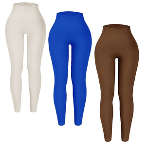 Wholesale Women Rib Yoga <b>Leggings</b> Seamless Knit High Waist Tight Quick Drying Breathable Gym Fitness Sports Pants for Women - Product Image 3