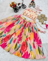 VISHNU K DESIGN Hint Çocuk Lhenga Choli Dupatta İpek Yumuşak Baskılı Kolsuz Her Mevsim Stokta Model OC-194 100 Adet Mevcut
