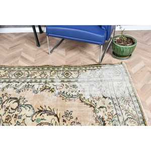 Turkish Rug, 6.3x9.7 ft Vintage Rug, Green <b>Yellow</b> Bordered <b>Wool</b> Rug - Product Image 5